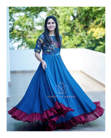 Beautiful Blue Georgette Digital Print Anarkali long Kurti Gown