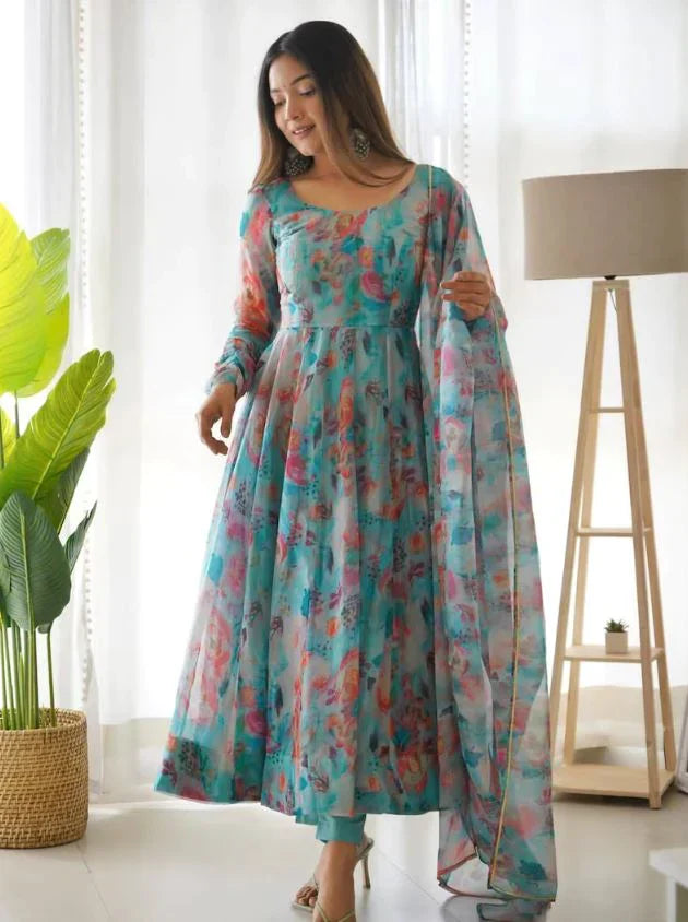 Pure Soft Organza Silk Anarkali Cut Gown Set