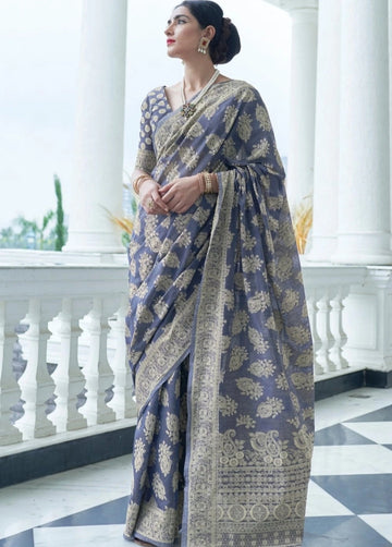 Manatee Bluish Grey Chikankari Woven Saree