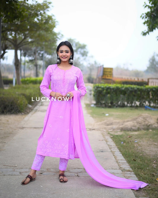 Lavender Cotton Chikankari Set