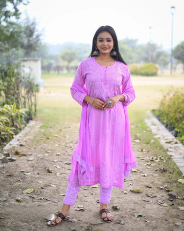Lavender Cotton Chikankari Set