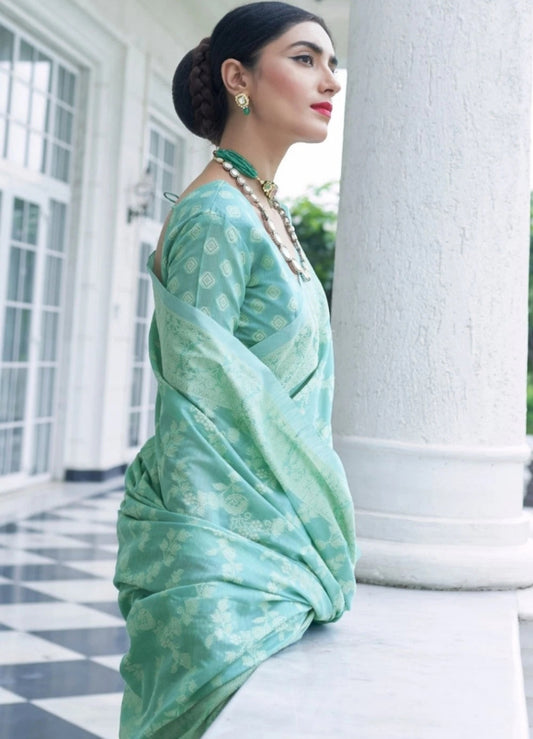 Green Sheen Chikankari Woven Saree