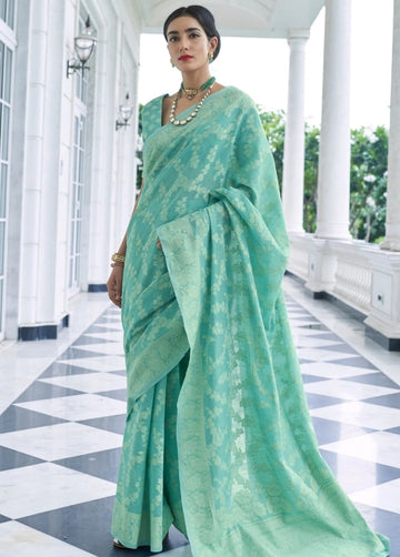 Green Sheen Chikankari Woven Saree