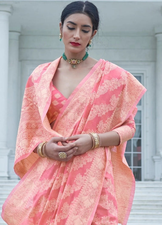 New York Pink Chikankari Woven Saree