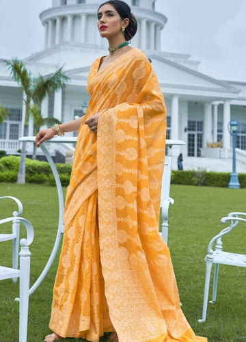 Fire Bush Yellow Chikankari Woven Saree