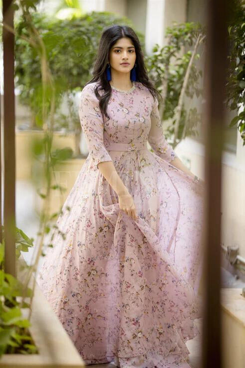 Beautiful Designer Wear Digital Printed Floor Length Full-stitched Gown