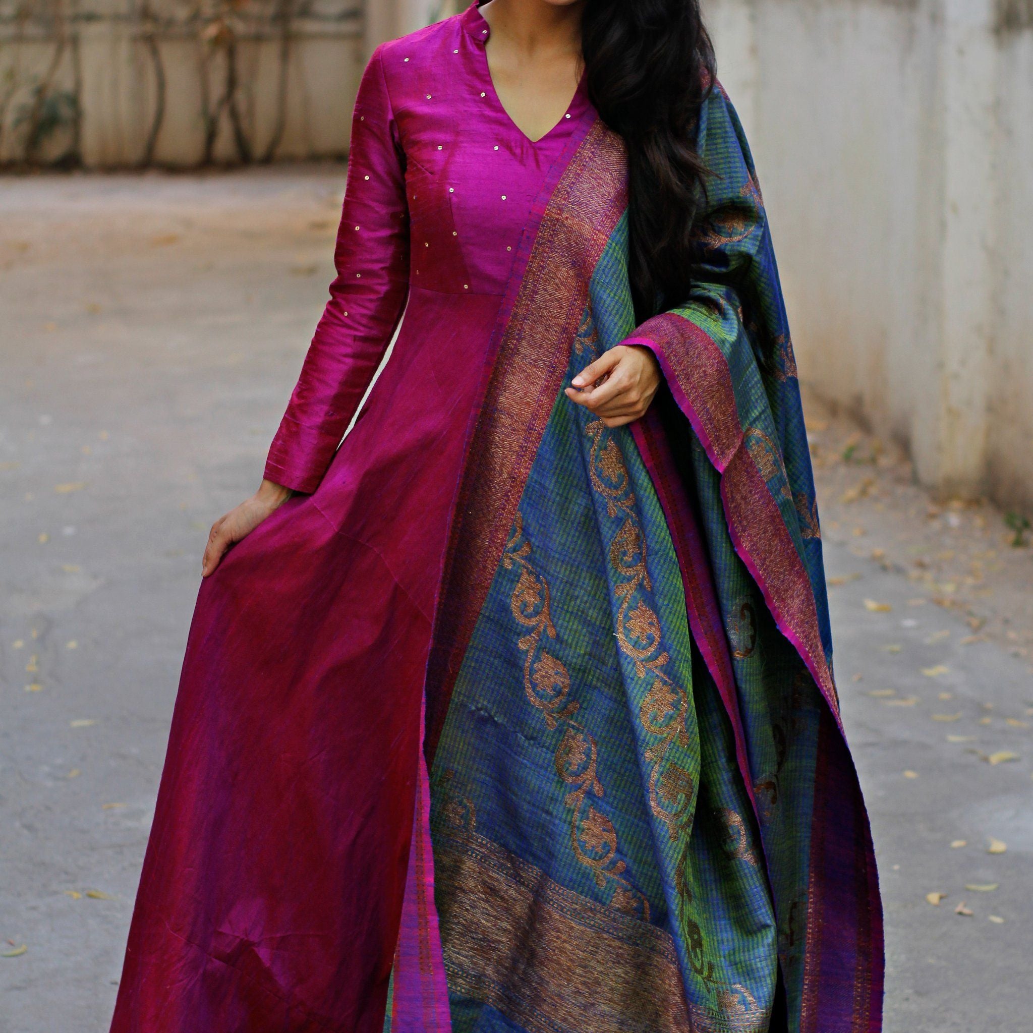 Maroon Tafeta Silk Readymade Gown