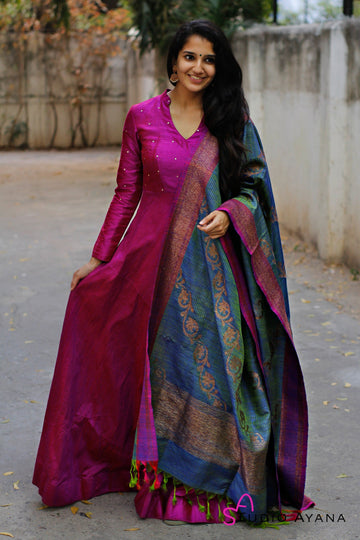 Maroon Tafeta Silk Readymade Gown