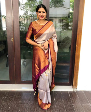 Beauteous Beige Soft Silk Saree with wonderful Blouse Piece