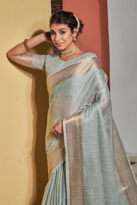 Mint Green Maheshwari Silk Saree