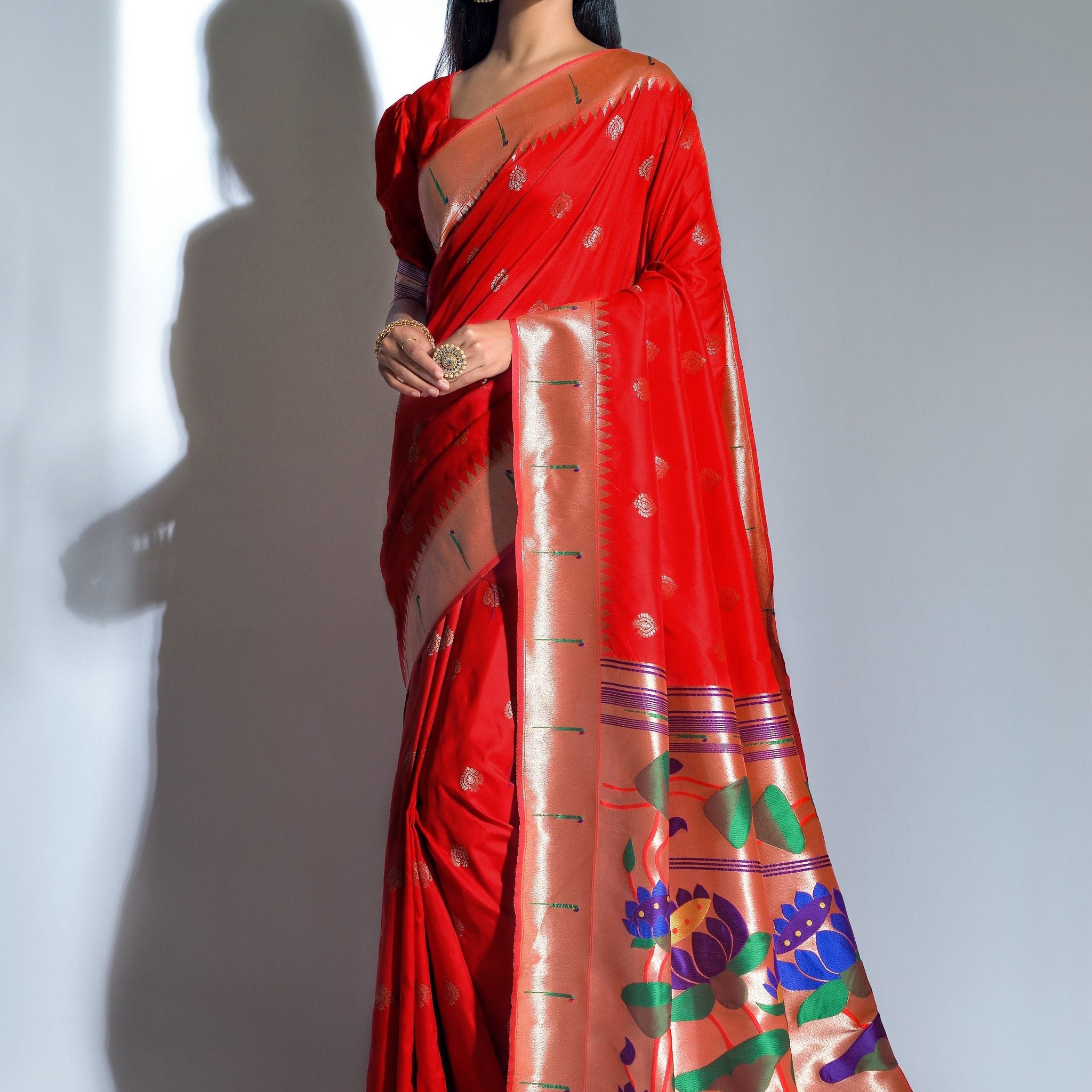 Red Banarasi Soft Silk Paithani With Zari Border Saree