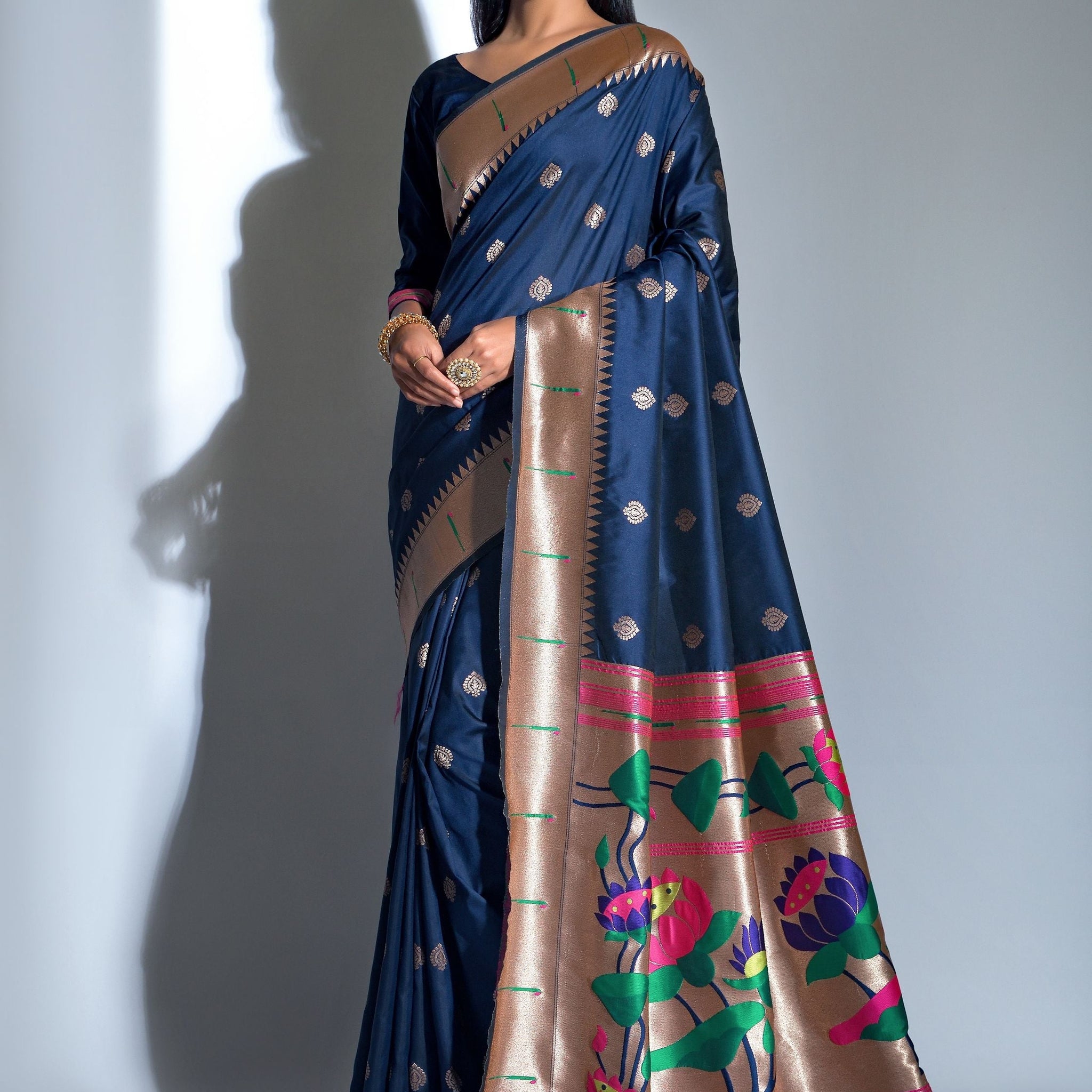 Blue Banarasi Soft Silk Paithani With Zari Border Saree