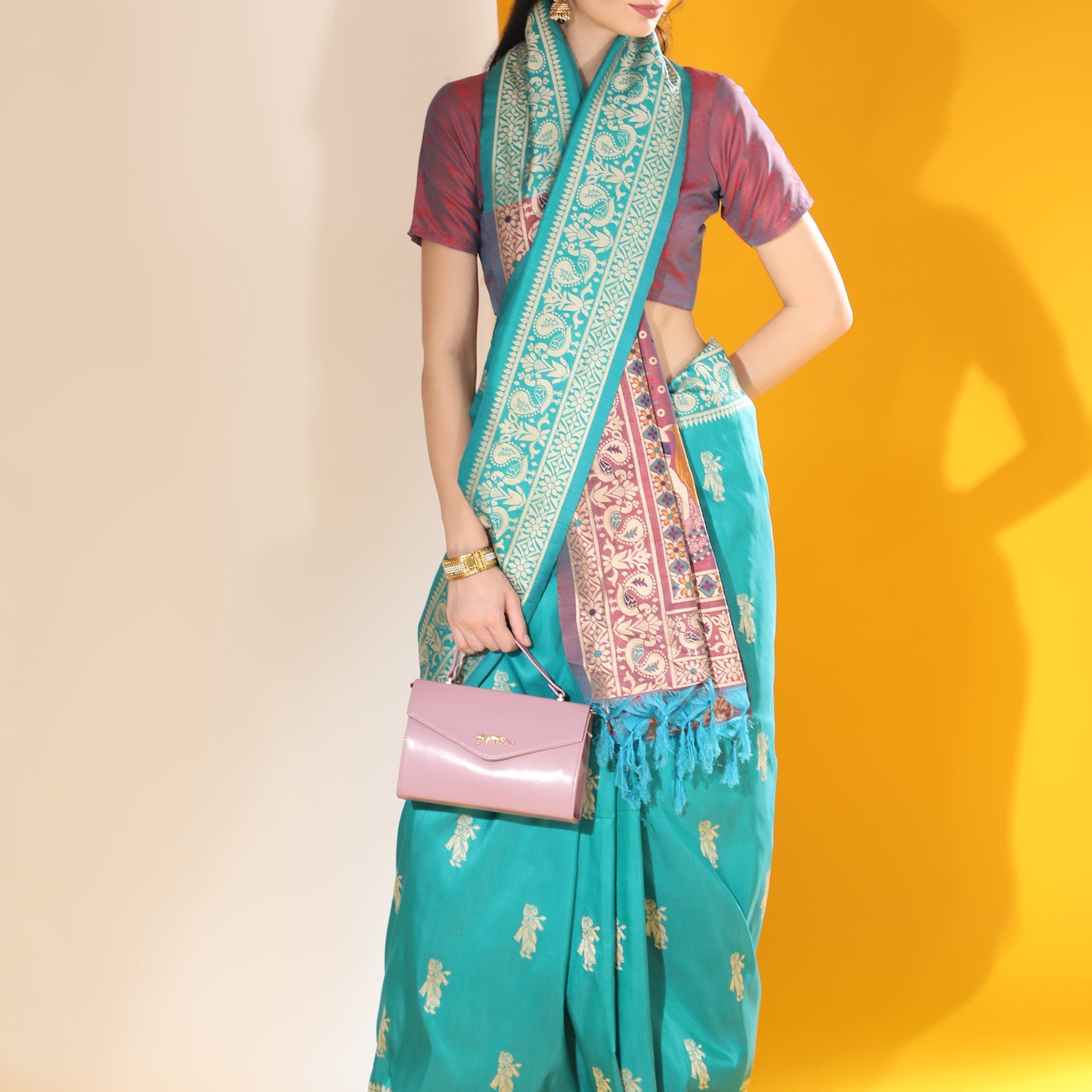 Maya Blue Two Tone Handloom Silk Saree