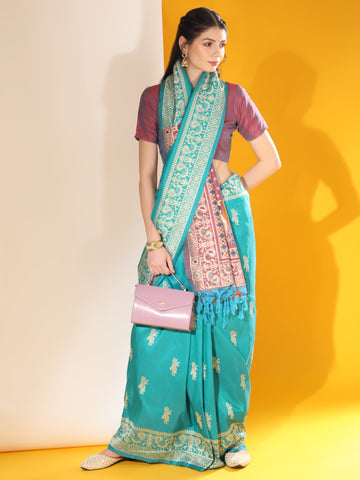 Maya Blue Two Tone Handloom Silk Saree