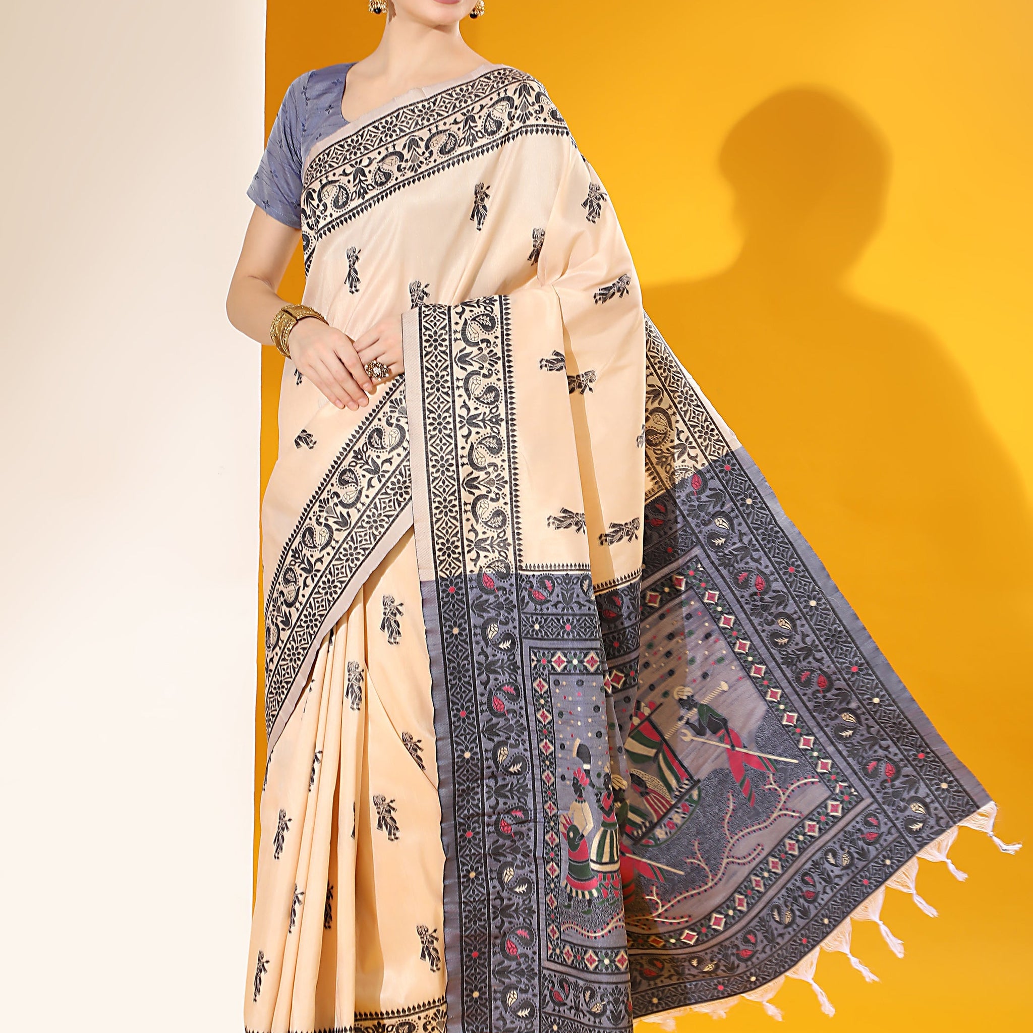 Julep Cream Banarasi Raw Silk Woven Saree