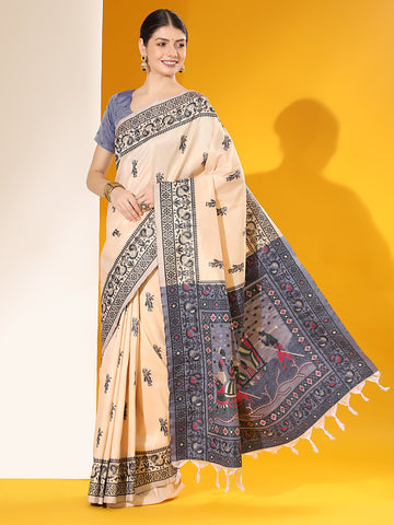 Julep Cream Banarasi Raw Silk Woven Saree