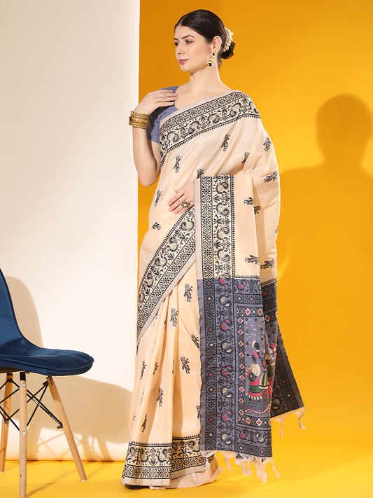 Julep Cream Banarasi Raw Silk Woven Saree