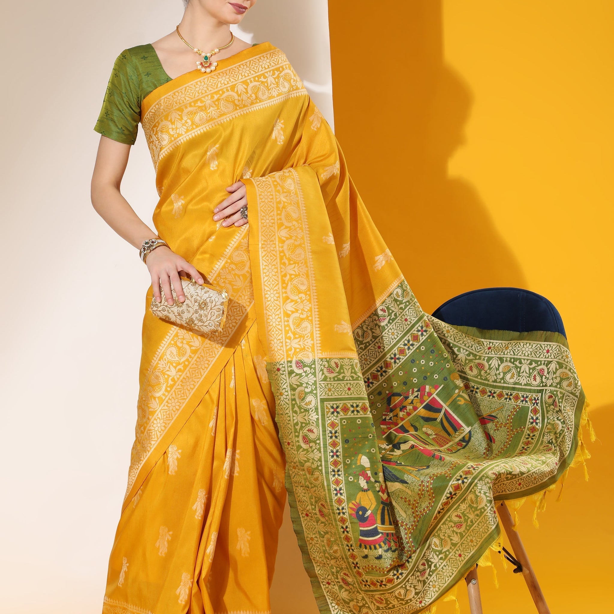 Mustard Yellow Banarasi Raw Silk Woven Saree