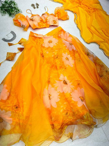 Special Haldi crop top with lengha & dupatta Yellow