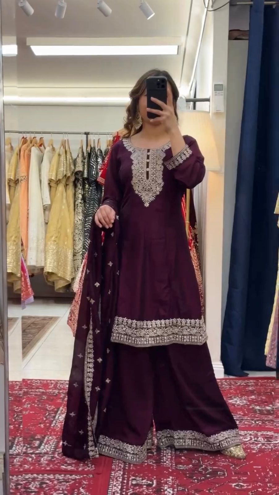 Dark Purple Kurta with Dupatta Set of 3