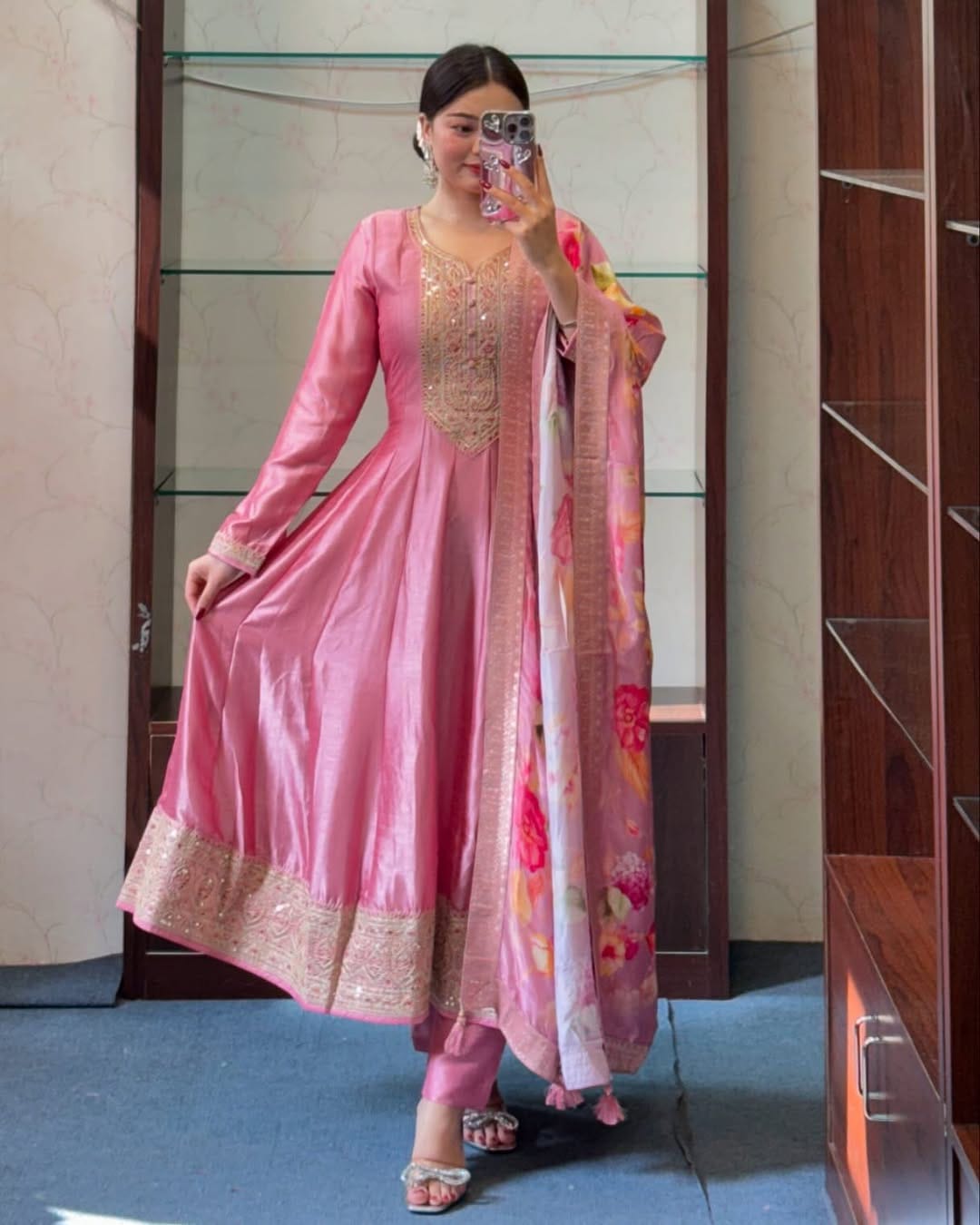 Anarkali Flared Kurti Pant Dupatta Set🌼