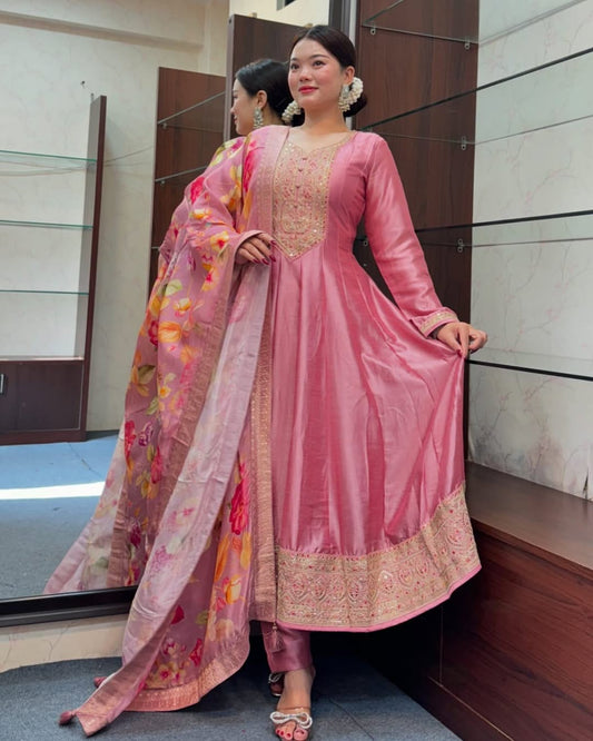 Anarkali Flared Kurti Pant Dupatta Set🌼
