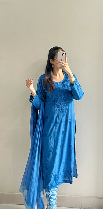 Blue Cotton Chikankari Set