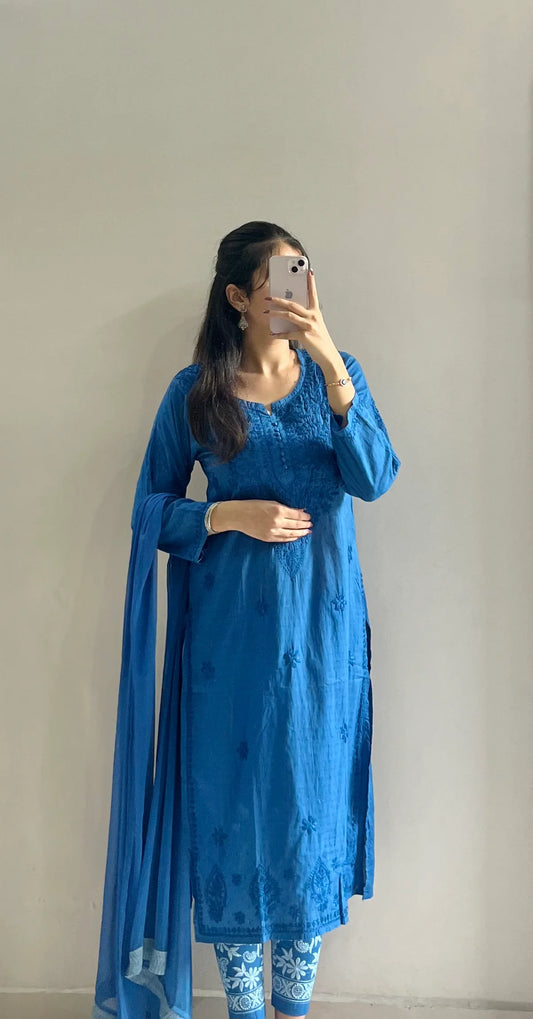 Blue Cotton Chikankari Set