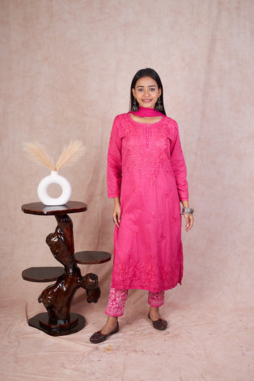 Pink Rehmat Cotton Chikankari Set