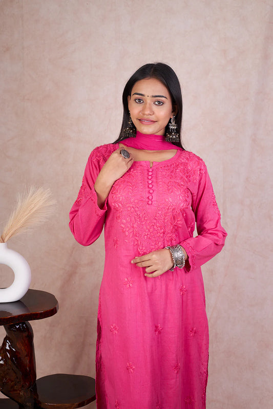 Pink Rehmat Cotton Chikankari Set