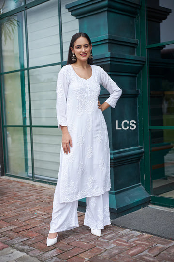 White Chikankari Exclusive Kurti_Pent Pair