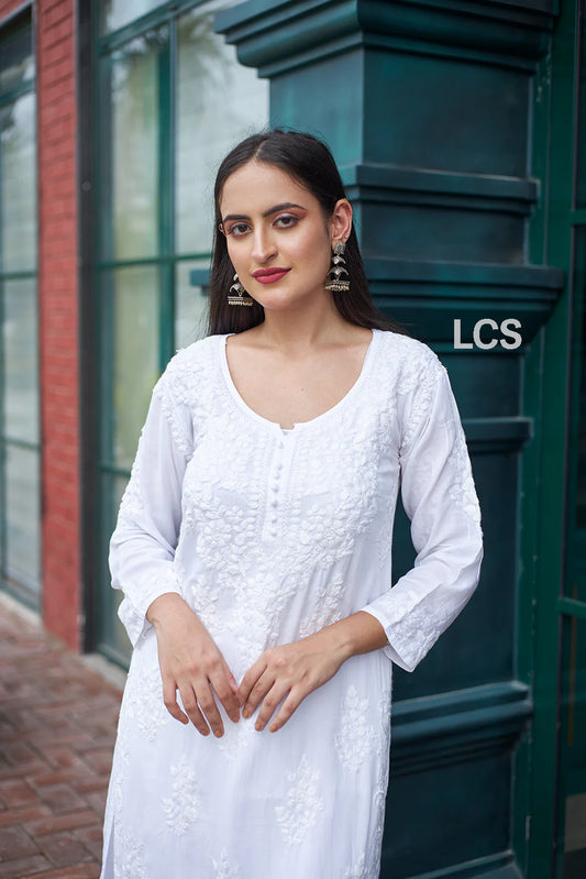 White Chikankari Exclusive Kurti_Pent Pair