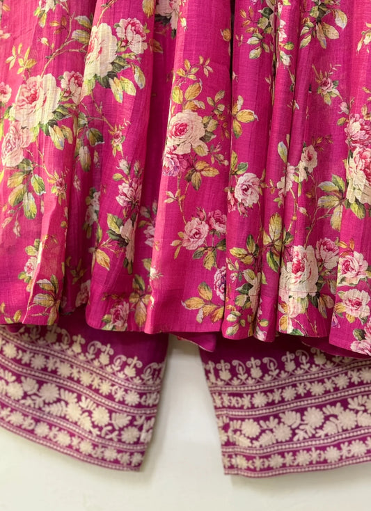Pink printed chanderi Anarkali Suit
