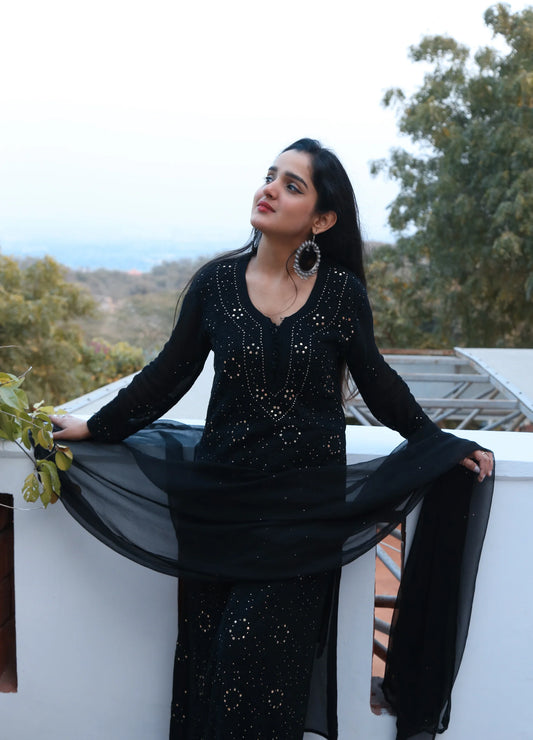 Black Viscose Full Jaal Mukaish Set