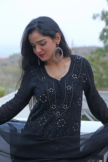 Black Viscose Full Jaal Mukaish Set