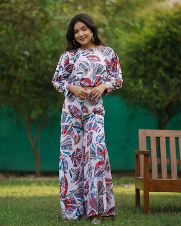 WHITE MULTI-COLOUR TEXTURED CO-ORD SET
