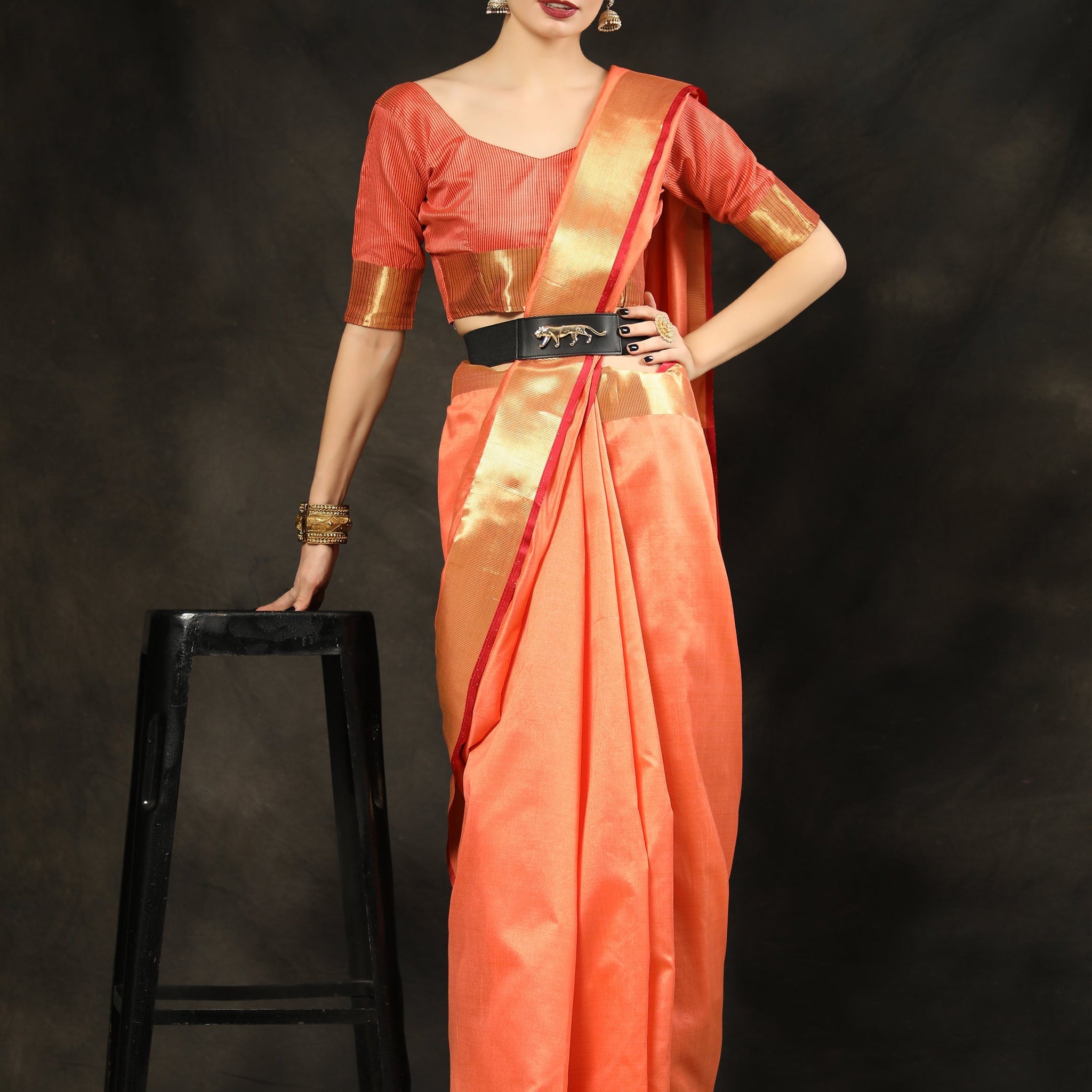 Tangerine Orange Assam Silk Saree