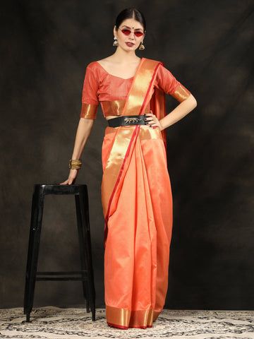 Tangerine Orange Assam Silk Saree