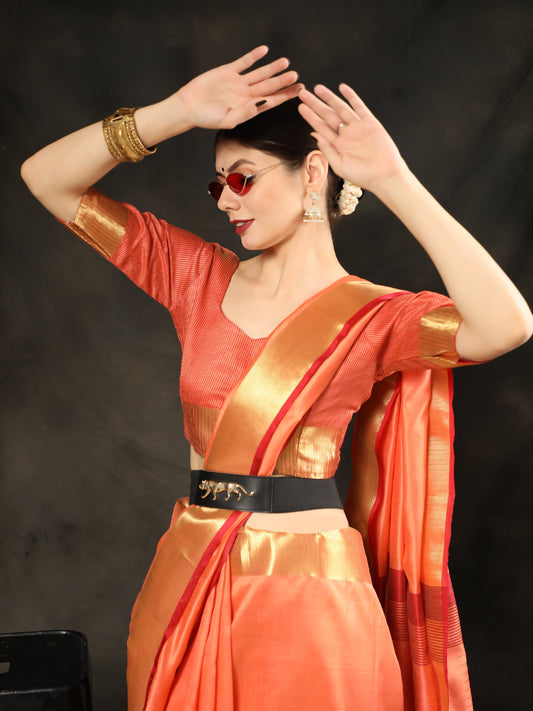 Tangerine Orange Assam Silk Saree