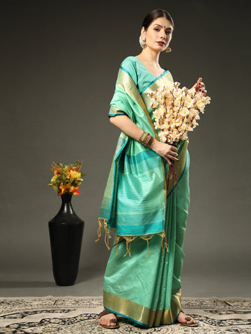 Silver Tree Green Assam Silk Saree