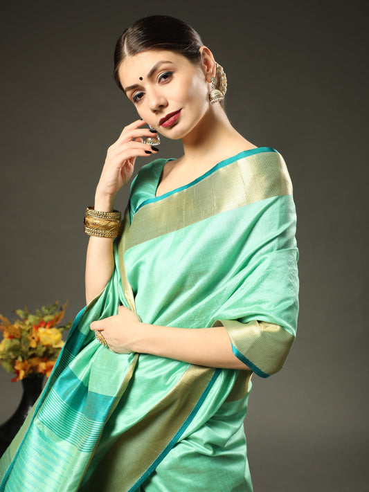 Silver Tree Green Assam Silk Saree