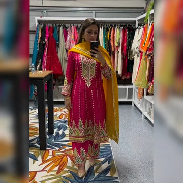 Rani Coloured Party Wear Suit Set With Embroidery and Sequnce Work