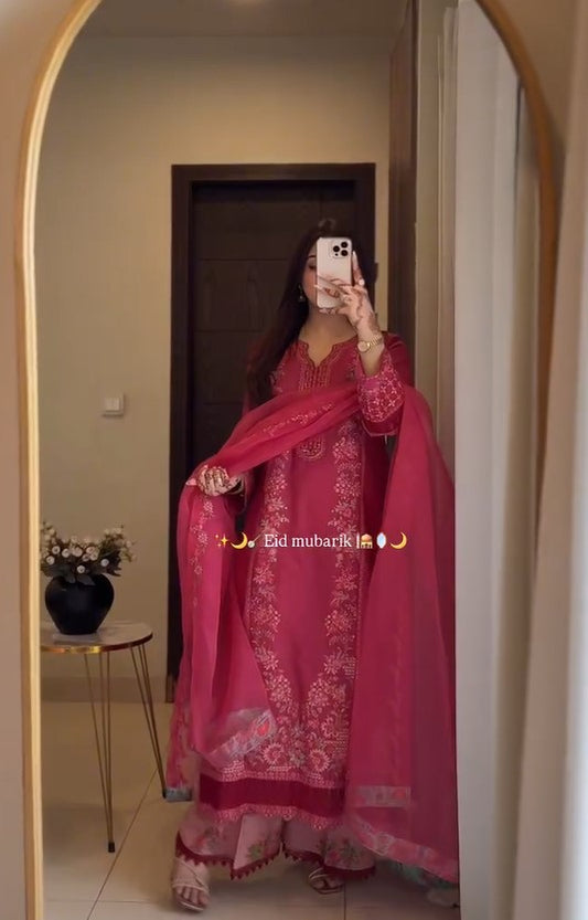 Pink Heavy Embordered Suit Set