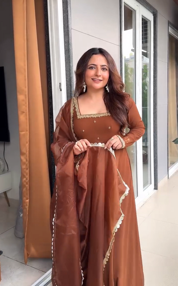 Brown Tahira Anarkali Set