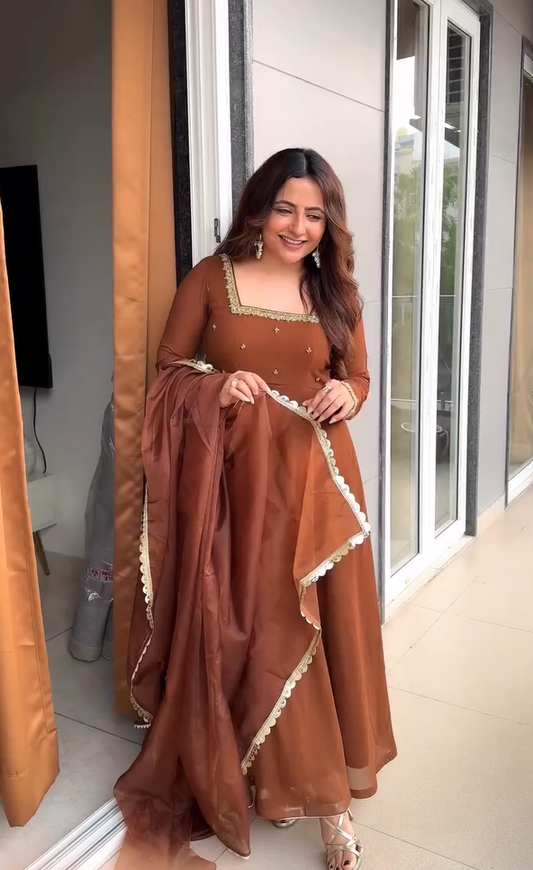 Brown Tahira Anarkali Set