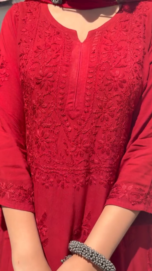 Taniya Chikankari Kurti, Palazzo and dupatta set