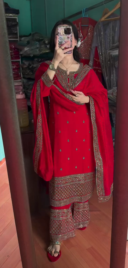 Deep Red anarkali with Dupatta Set of 3