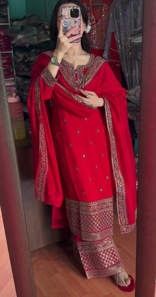 Deep Red anarkali with Dupatta Set of 3