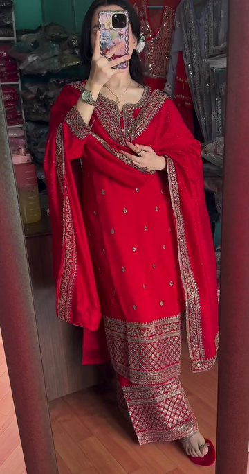 Deep Red anarkali with Dupatta Set of 3