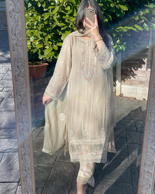 New Cream Embordered Suit Set